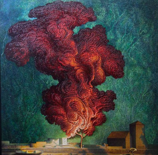 Dipingendo l'acqua che non c'e' - OLIO SU TELA, 100x100 cm